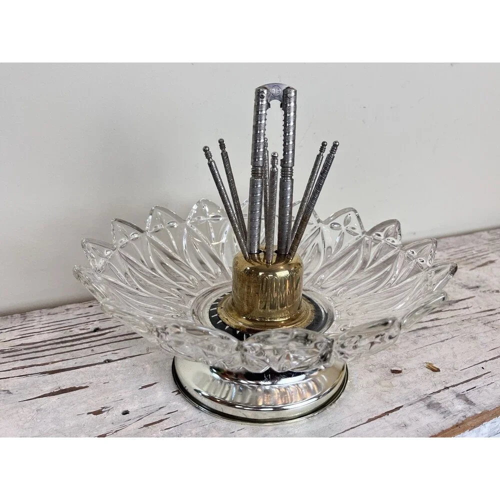 Vintage MCM Starburst Allegheny Glass Brass Nutcracker Bowl Holiday Entertaining